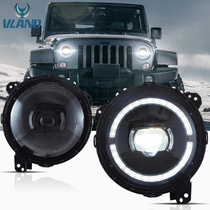 VLAND Full LED Headlights For 2018-2023 Jeep Wrangler JL JLU JT Rubicon (Only fit JL Models with 9 inch headlights)