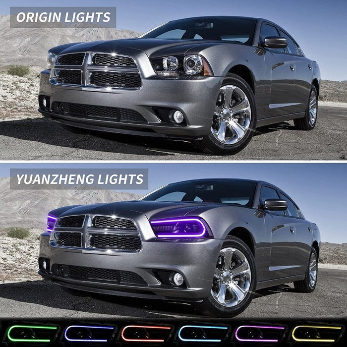 VLAND Multicolor DRL Projector LED RGB Headlights And  D2S LED Bulbs For Dodge Charger 2011-2014