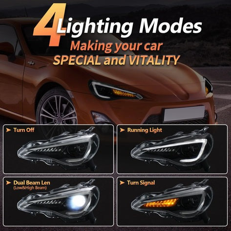 VLAND Dual Beam Projector Headlights and D2H Xenon Bulbs For Toyota 2013-2016 Scion FR-S 2017-2019 Toyota 86 2013-2019 Subaru BRZ