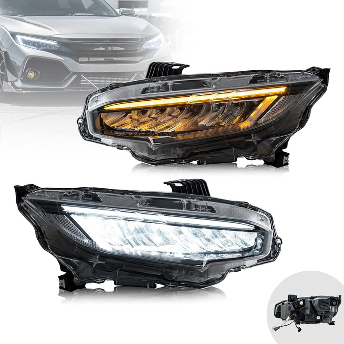 VLAND LED Headlights Assembly Compatible for 10TH Gen Honda Civic Sedan/Coupe/Hatchback/Type R 2016-2021 With Sequential Turn Signal