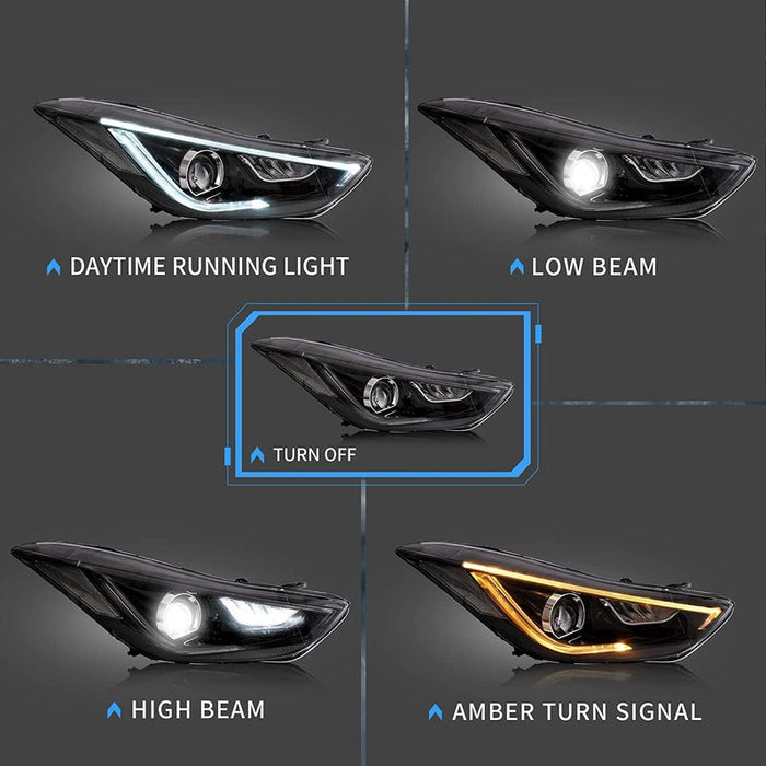 VLAND LED Projector Headlights with D2S/D2H Bulbs Fit for 2012-2015 Hyundai Elantra¡¾Avante MD¡¿