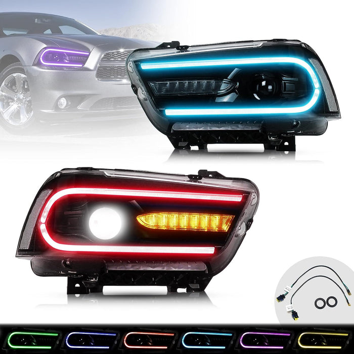 VLAND Multicolor DRL Projector LED RGB Headlights For Dodge Charger 2011-2014