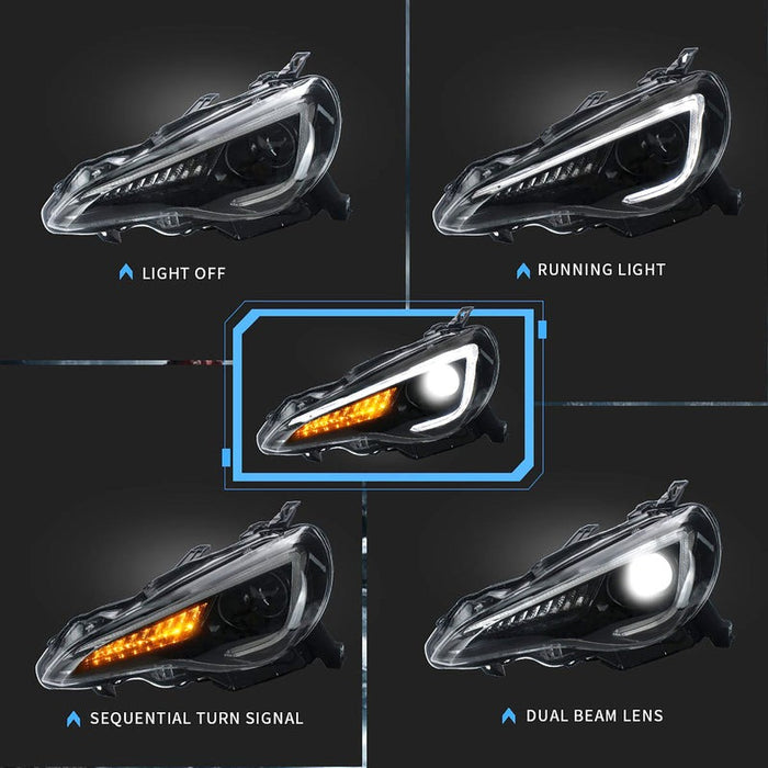 VLAND Dual Beam Projector Headlights and D2H Xenon Bulbs For Toyota 2013-2016 Scion FR-S 2017-2019 Toyota 86 2013-2019 Subaru BRZ