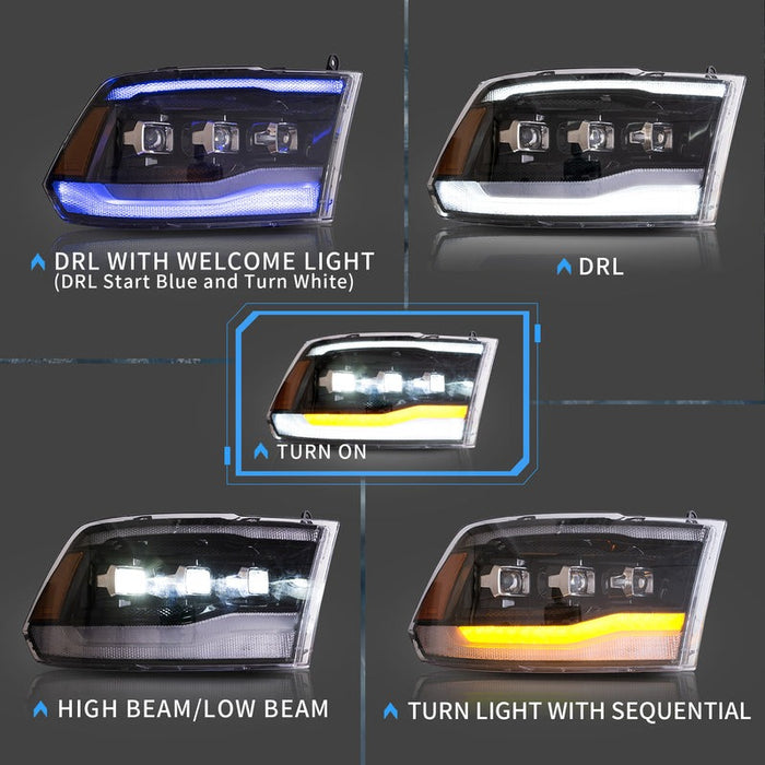 VLAND LED Projector Headlights For Dodge Ram 1500/2500/3500 2009-2018/Ram 1500 Classic 2019-2021
