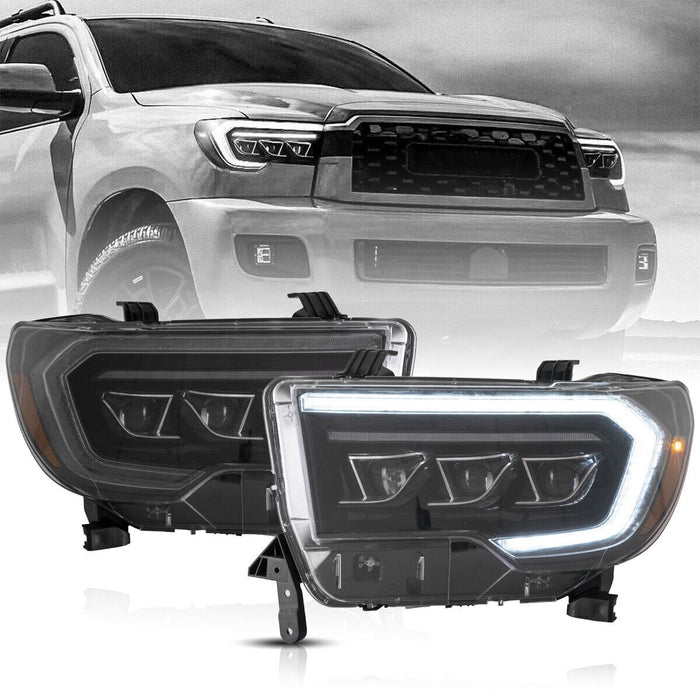 VLAND LED Projector Headlights Compatible for Toyota Tundra 2007-2013 Sequoia 2008-2017 With Welcome Breathe Function Dynamic DRL