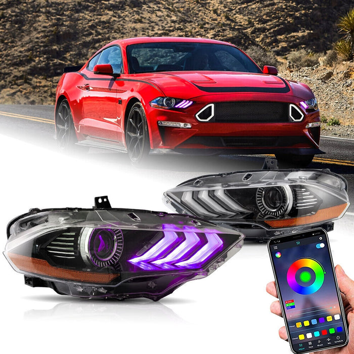 VLAND RGB LED Headlights For Ford Mustang 2018-2023 6th Gen Refresh