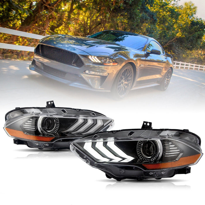 VLAND LED Dual Beam Headlights For Ford Mustang 2018-2023 6th Gen Without Turn Signals