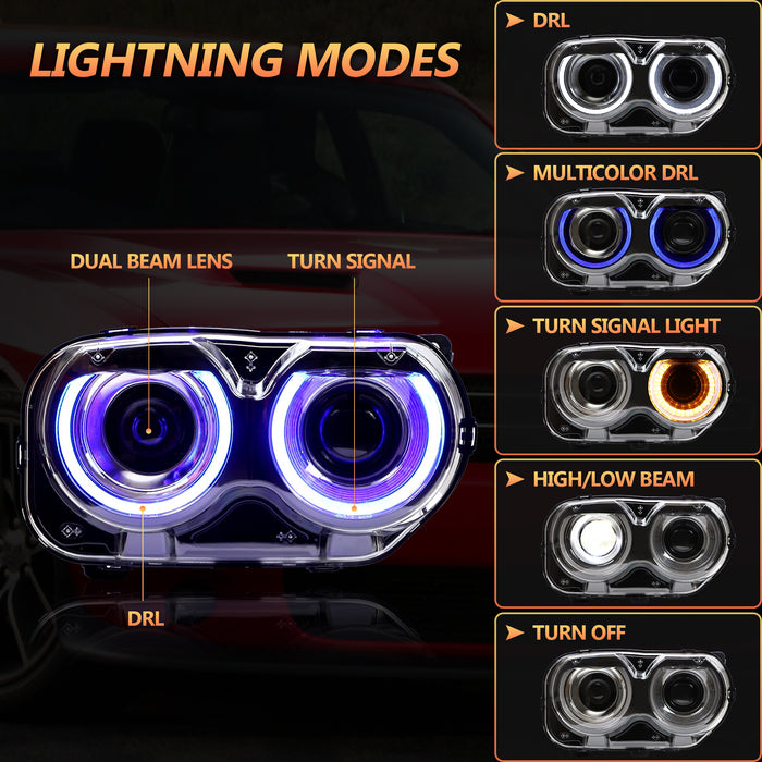 VLAND RGB LED Headlights For Dodge Challenger 2015-2019(Not Fit For HID Original Models)