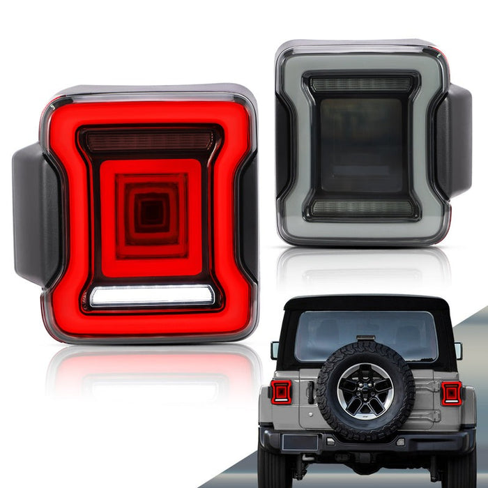 VLAND Full LED Tail Lights for Jeep Wrangler JL 2018-UP (Single Reverse Light w/ Red Turn Signals)