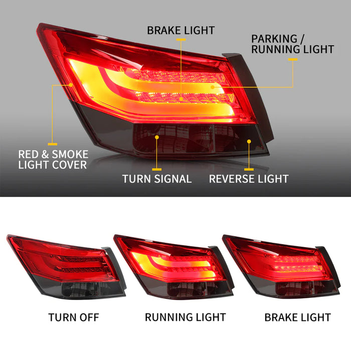 VLAND LED Tail Lights For Honda Accord Inspire 8th Gen Sedan 2008-2013 (2PCS)