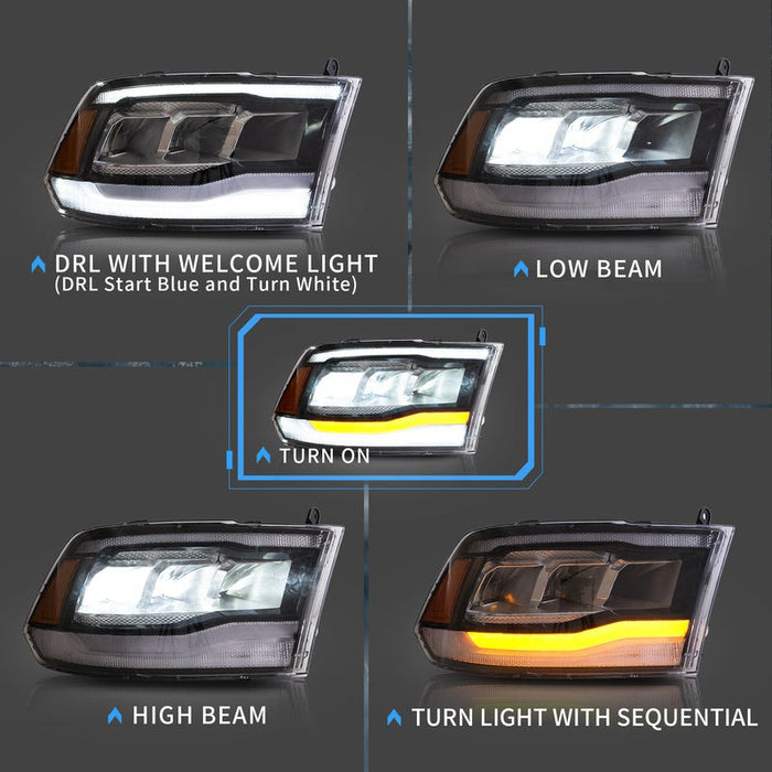 VLAND Full LED Headlights For Dodge Ram 1500/2500/3500 2009-2018/Ram 1500 Classic 2019-2021