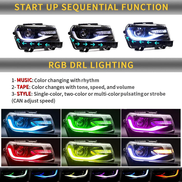 VLAND RGB LED headlights Fit For Chevrolet Camaro 2014-2015 5th Gen