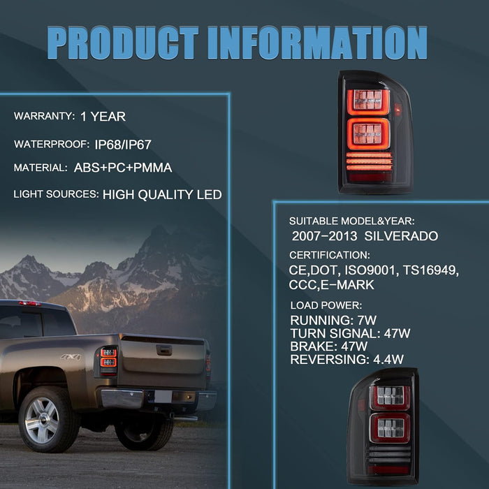 VLAND Tail Lights For Chevrolet Silverado 1500 2007-2013 2500HD/3500HD 2007-2014, GMC Sierra 3500HD 2007-2014