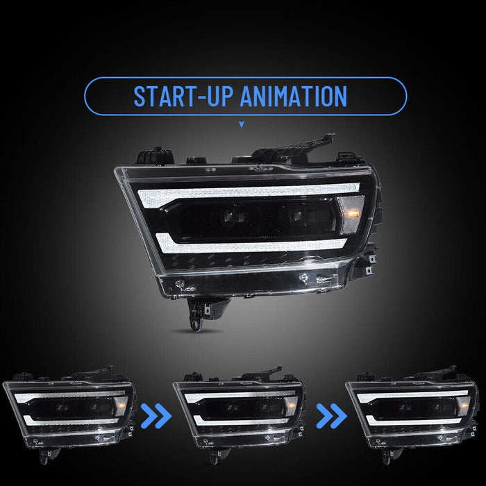 VLAND Full LED Projector Headlights For Dodge Ram 1500 2500 3500 2019-2022 W/Startup Animation