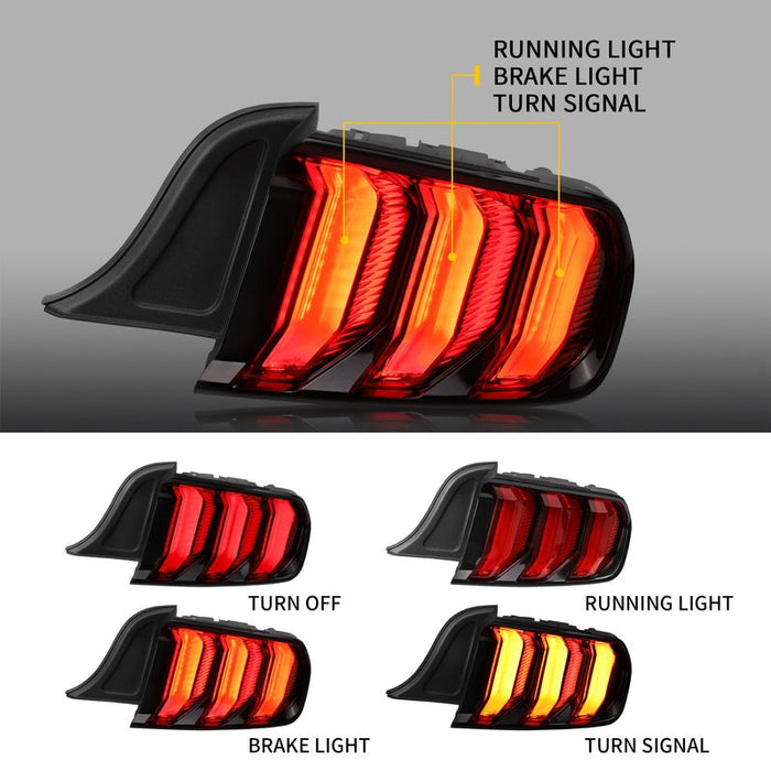 VLAND Full LED Taillights Assembly Compatible For Ford Mustang 2015-2023 With Five Modes Sequential Turn Signal Light