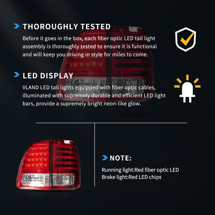 VLAND Full LED Tail Lights Compatible with 1998-2007 Toyota Land Cruiser J100 (MOQ >=200)