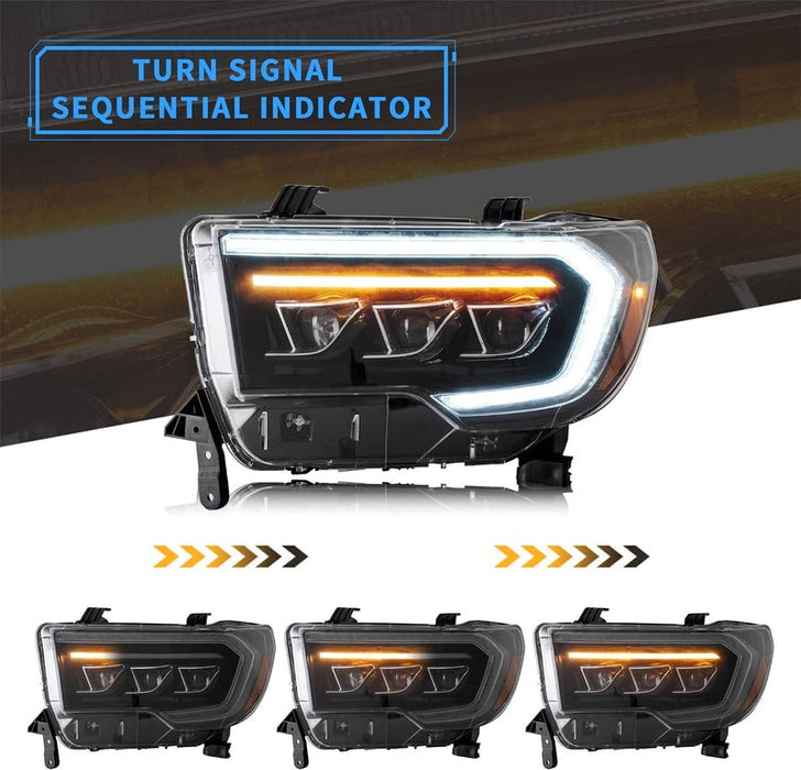 VLAND LED Projector Headlights Compatible for Toyota Tundra 2007-2013 Sequoia 2008-2017 With Welcome Breathe Function Dynamic DRL