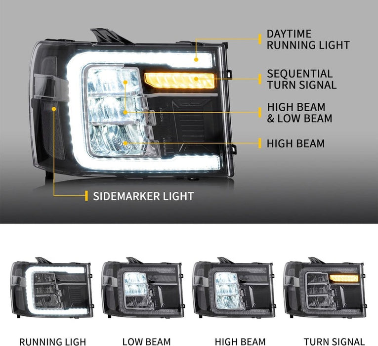 VLAND LED Headlights For 2007-2013 GMC Sierra 1500 2500HD 3500HD With Dynamic DRL