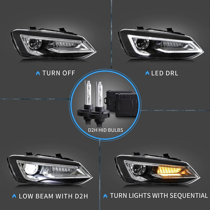 VLAND LED Headlights With D2H Xenon Bulbs Fit For Volkswagen Polo MK5 6R 6C 2009–2017 【Not for 1.2 TSI/R/GTI】