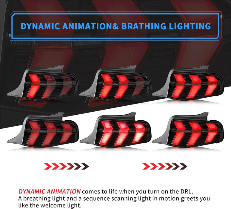 VLAND LED Taillights Fit For Ford Mustang 2010-2012 With 7 switchable animation modes