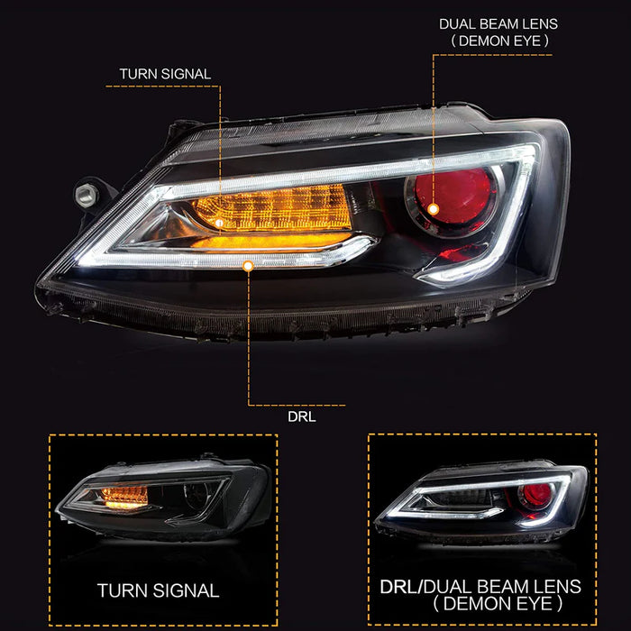 VLAND Demon Eye Headlights Fit for Volkswagen Jetta/Sagitar 2012-2018