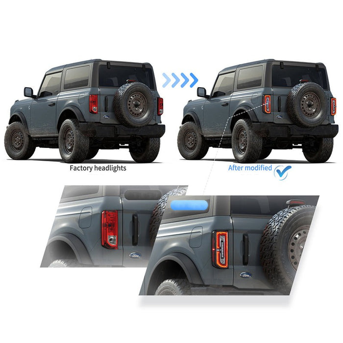 VLAND Led Tail Lights Compatible For Ford Bronco 2021-2023 6th Gen U725 (NOT FIT RAPTOR) With Dynamic Running Light