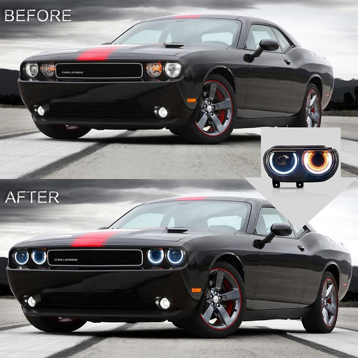 VLAND Headlights and D2H Bulbs w/Decoder Assembly Fit for Dodge Challenger 2008-2014 3rd Gen Coupe