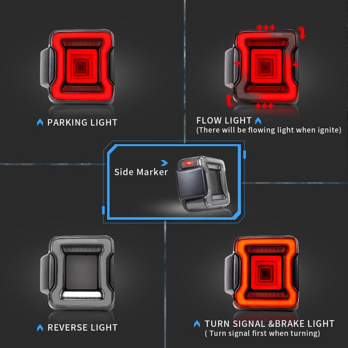VLAND Full LED Tail Lights for Jeep Wrangler JL 2018-UP (Single Reverse Light w/ Red Turn Signals)