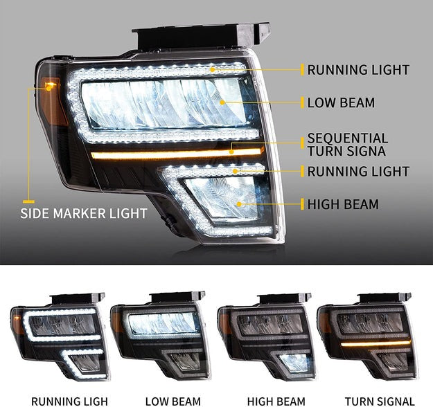 VLAND Full LED Headlights For Ford F150 2009-2014 (Not for Led Models & F250 F350)