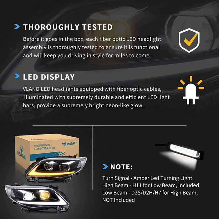 VLAND LED Headlights And D2H/H7 Xenon Bulbs For Toyota Corolla 2011-2013