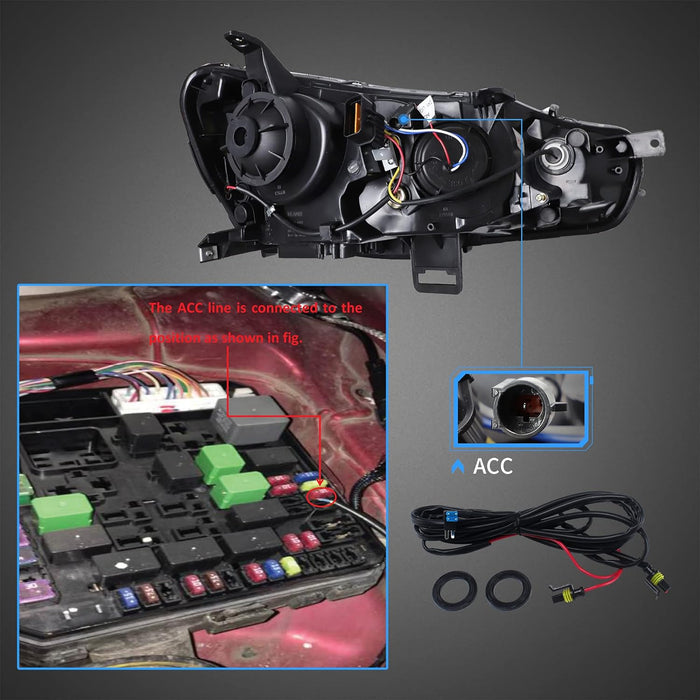 VLAND Dual Beam Projector Headlights Compatible for Mitsubishi Lancer EVO X 2008-2020 with Demon Eye