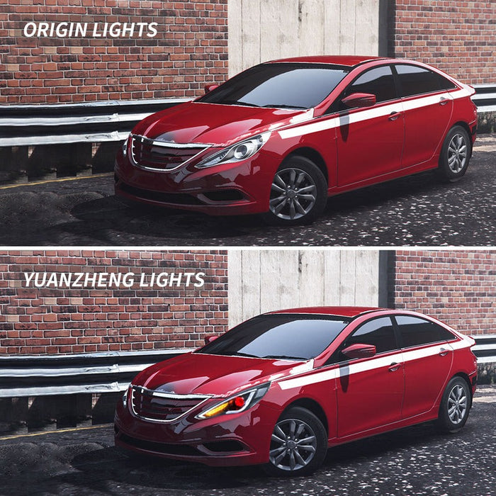 VLAND Dual Beam Sequential Headlights For Hyundai Sonata 2011-2014 ABS PMMA GLASS Material (Bulbs Not Included)