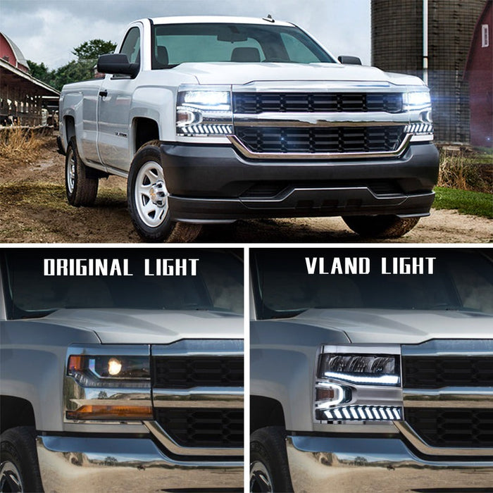 VLAND Full LED Headlights For Chevrolet Silverado 1500 2016-2018 With Halo Light