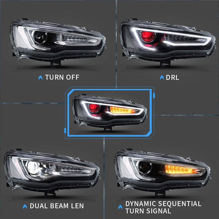 VLAND Dual Beam Projector Headlights Compatible for Mitsubishi Lancer EVO X 2008-2020 with Demon Eye