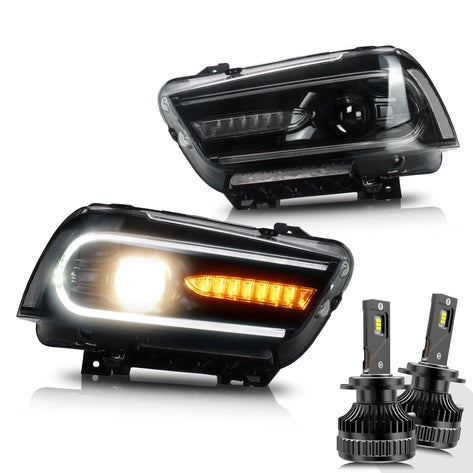 VLAND Dual Beam Projector Headlights for Dodge Charger 2011-2014 (Bulbs Included)
