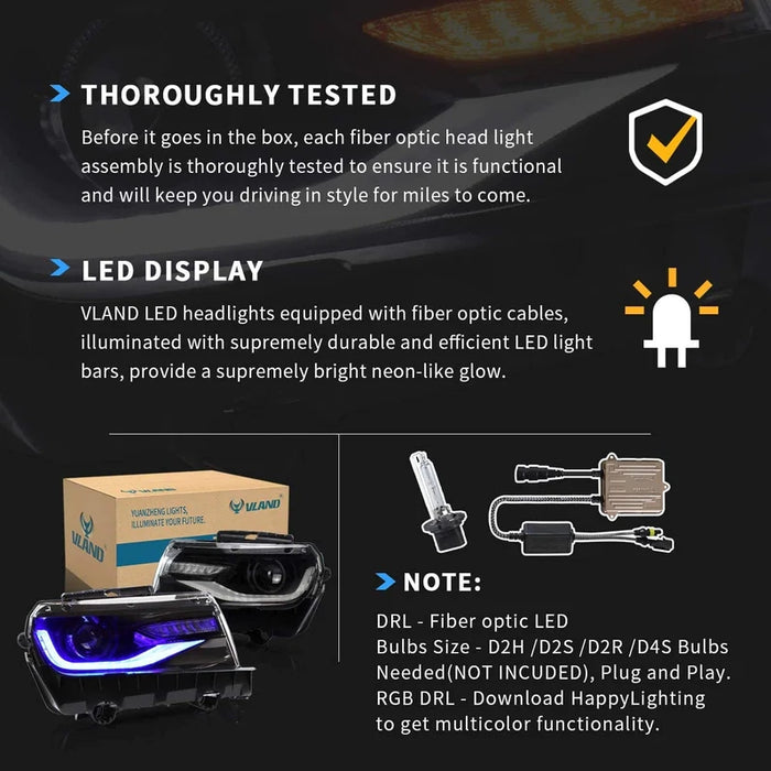 VLAND RGB LED headlights Fit For Chevrolet Camaro 2014-2015 5th Gen