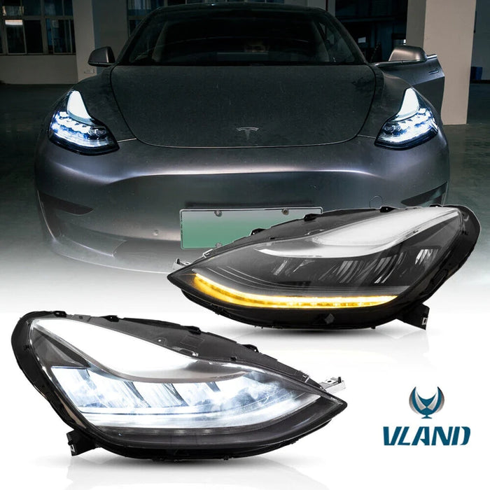 VLAND Full LED Headlights For Tesla Model 3 2017-2023 1st Gen And Model Y 2020-2023
