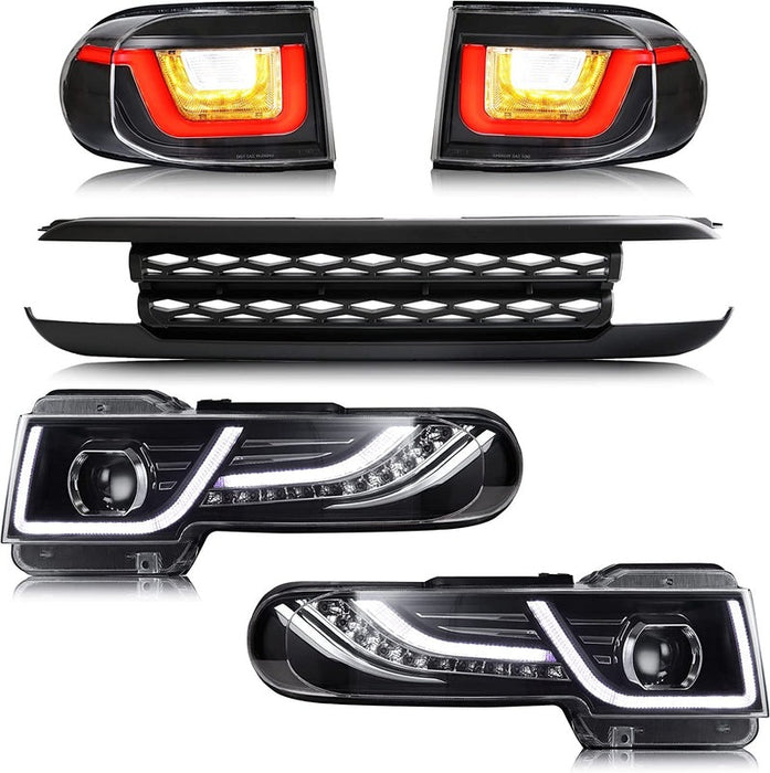 VLAND Projector Headlight With Black Bumper / Grill And Taillights For 2007-2014 Toyota FJ Cruiser