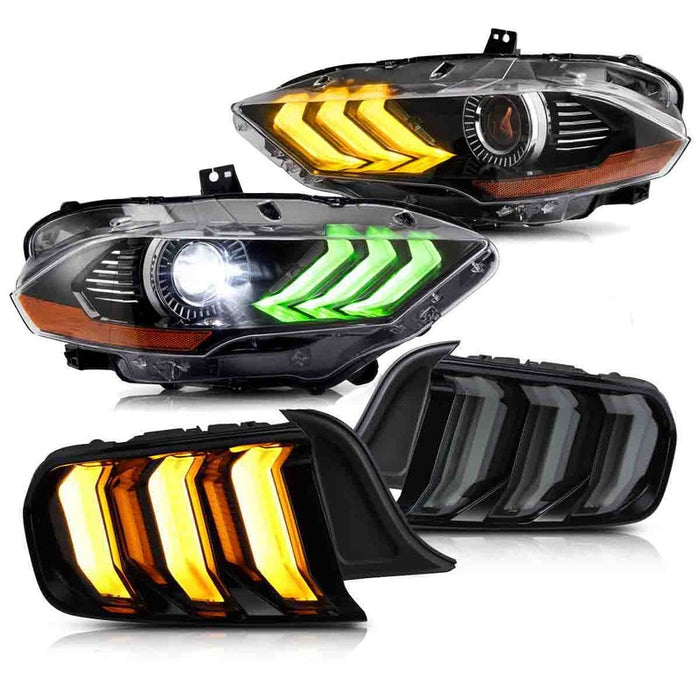 VLAND Full LED RGB Headlights And 5 Modes Switchable Taillights For Ford Mustang 2018-2023 6th Gen Refresh Model S550