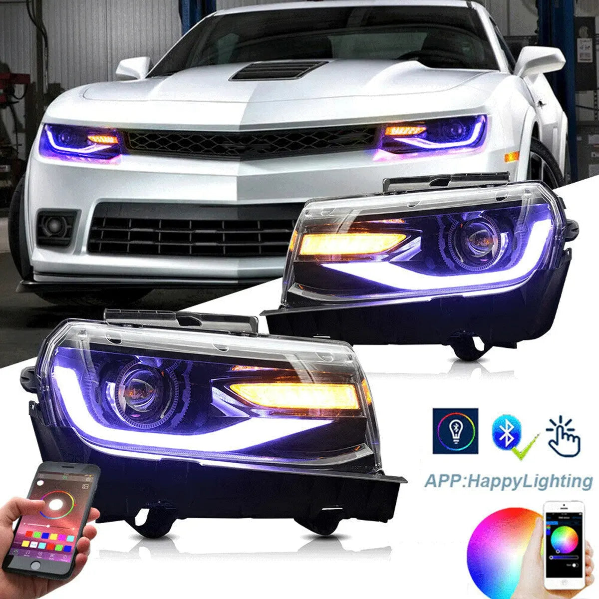 VLAND RGB LED headlights Fit For Chevrolet Camaro 2014-2015 5th