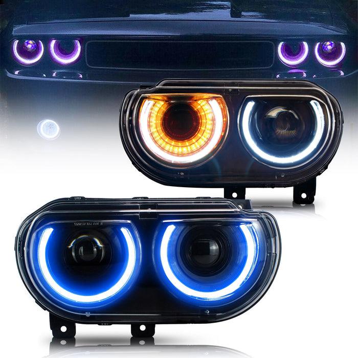 VLAND RGB Dual Beam Headlights For Dodge Challenger 2008-2014