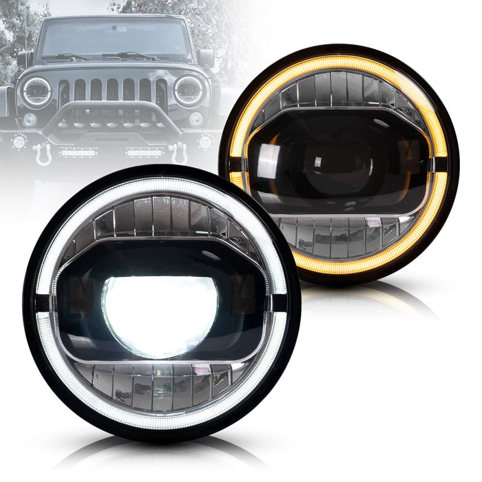 VLAND LED Projector Headlights for Jeep Wrangler 2007-2017 (DRL Integrated w/ Turn Signals)