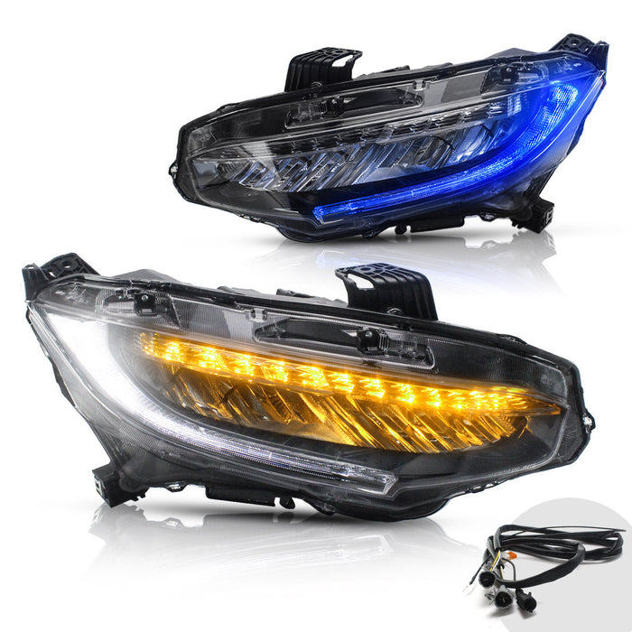 VLAND Full LED Headlights Compatible for Honda Civic 10TH Gen Honda Civic Sedan / Coupe / Hatchback / Type R 2016-2021