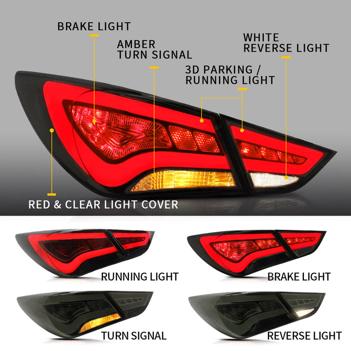 VLAND Full LED Tail Lights For Hyundai Sonata 6th Gen Sedan 2011-2014 ABS, PMMA, GLASS Material