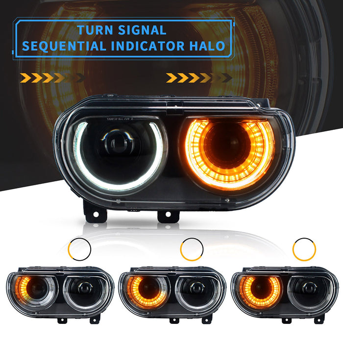 VLAND Dual Beam Projector Headlights For Dodge Challenger 2008-2014