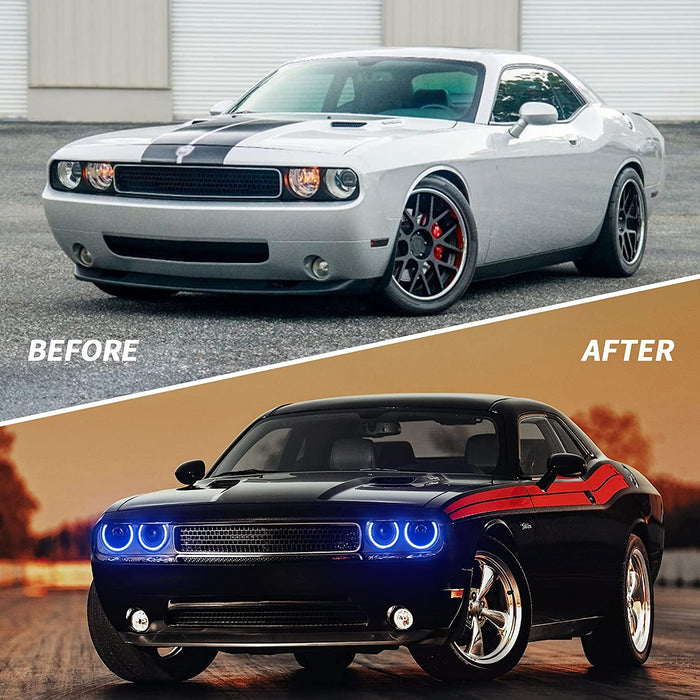 VLAND RGB Headlights & D2S LED Bulbs Conversion Kit Compatible with Dodge Challenger 2008-2014 w/Sequential Indicator Halo