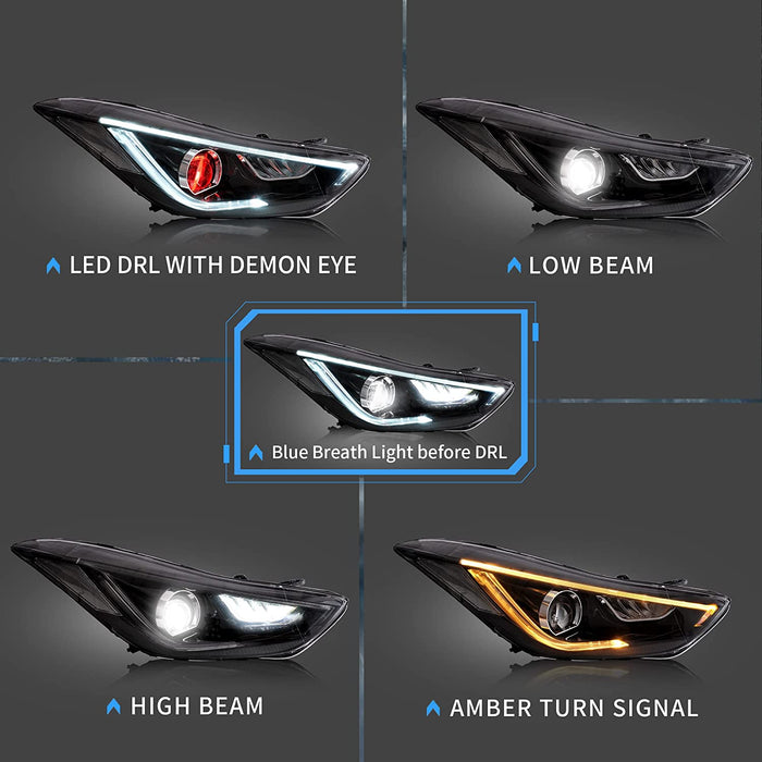 VLAND LED Headlights For Hyundai Elantra Sedan [Fifth Gen] 2011-2015 & Avante MD Coupe 2013-2014