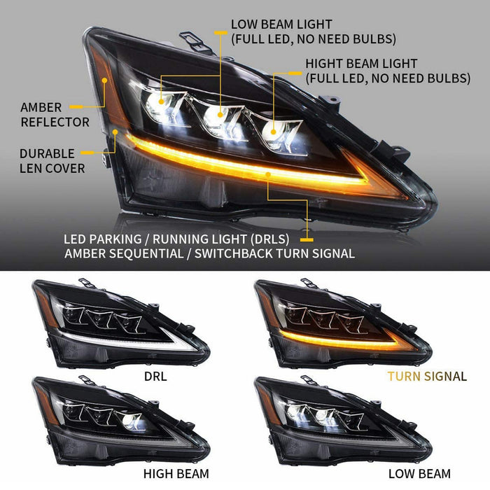 VLAND LED Headlights For Lexus IS250 IS350 IS220d 2006-2012 IS F 2008-2014 With Sequential Indicator