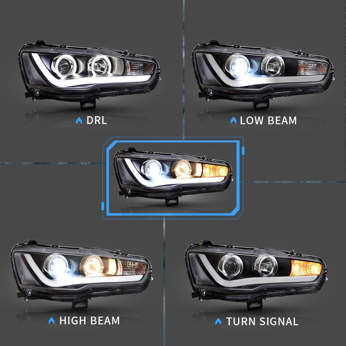 VLAND LED Projector Headlights for Mitsubishi Lancer EVO X 2008-2018 with Dynamic Turn Signal