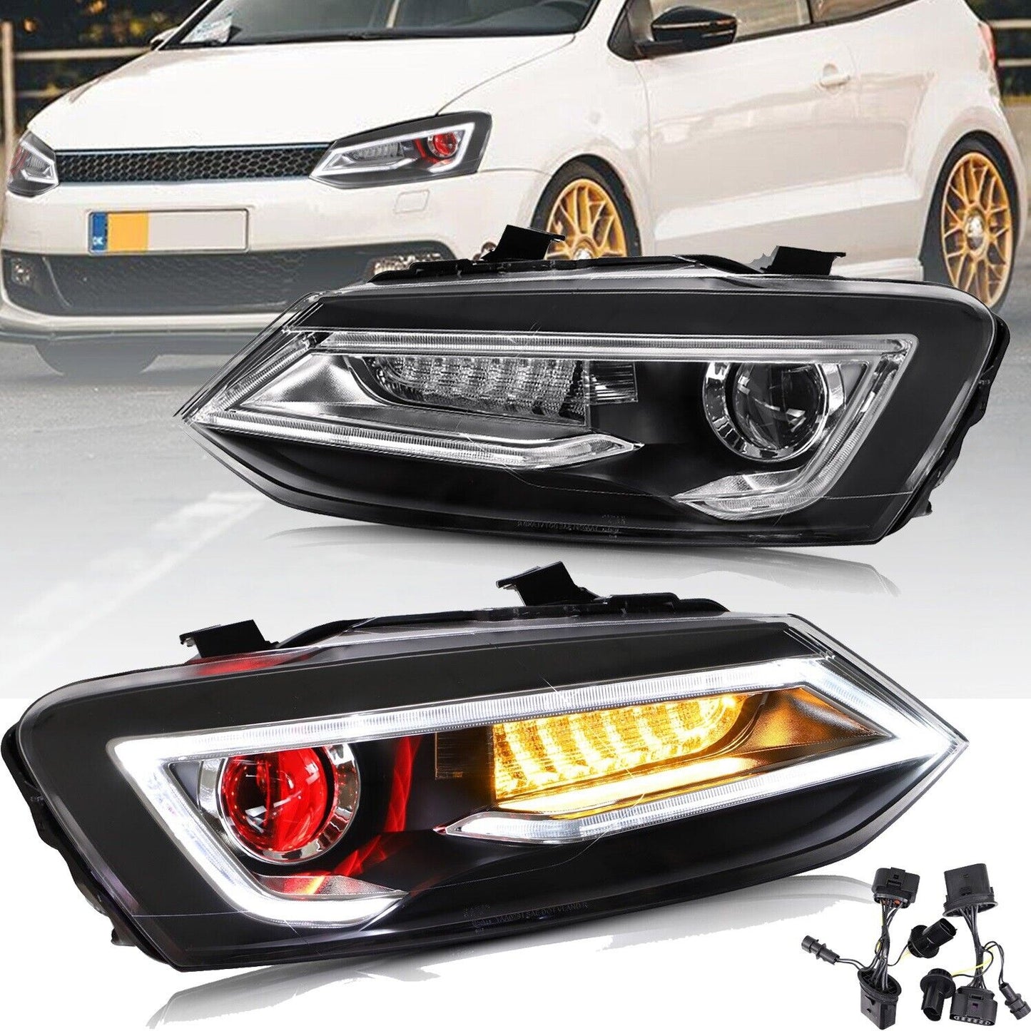 VLAND Dual Beam LED HeadlightsFit For Volkswagen 2011-2017 Polo MK5